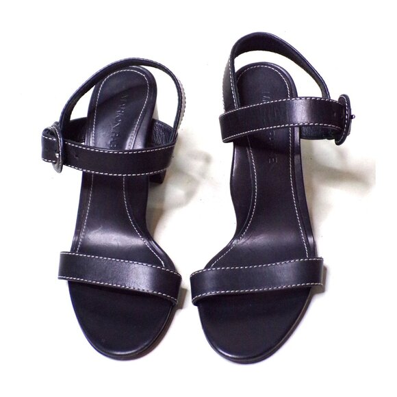 🆕MARION PARKE Lang Block Heel Leather Sandals Shoes 6 Black - Picture 6 of 14
